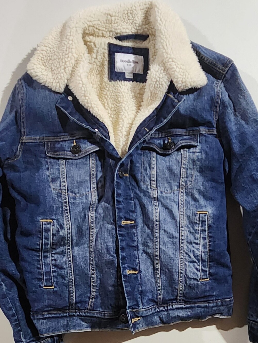 Blue Denim Jacket With Sherpa Collar And Lining Size Medium